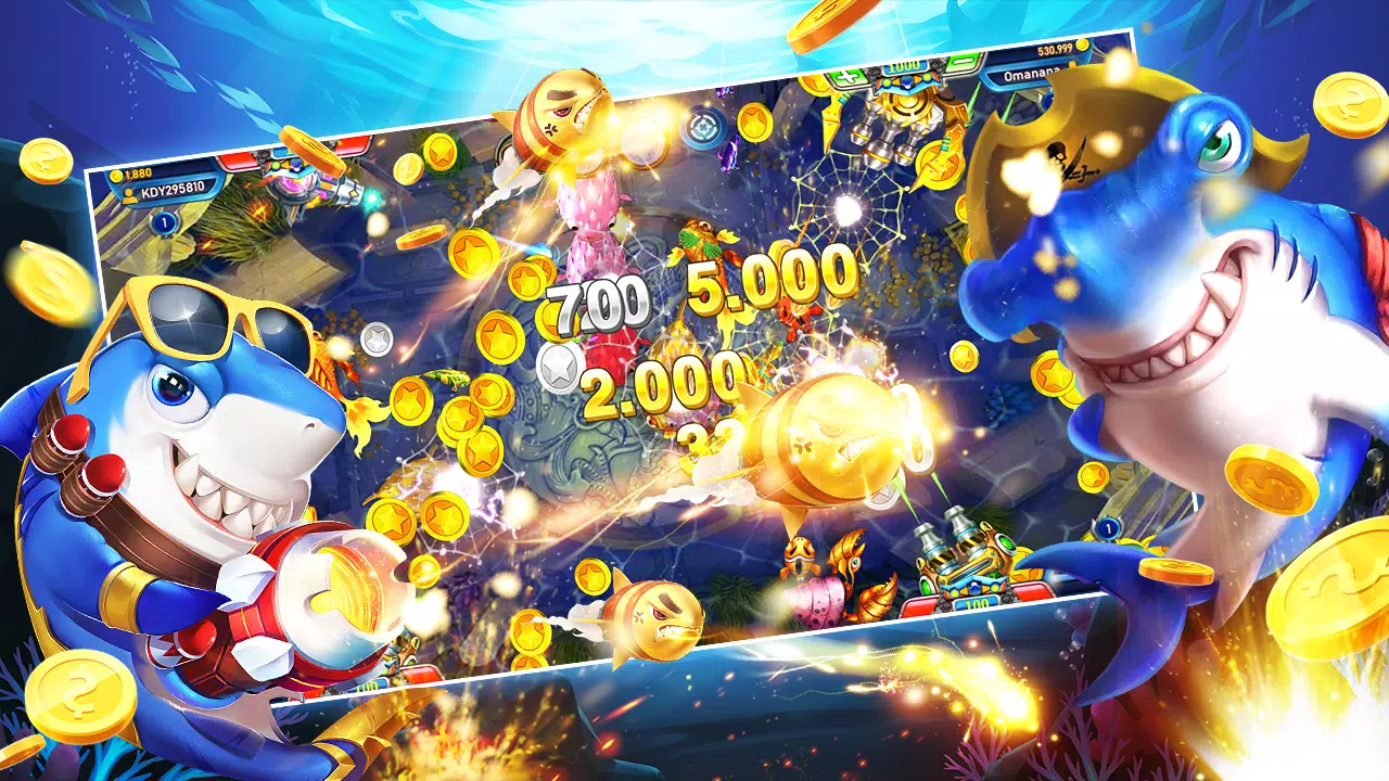 หน้าจอเกมยิงปลาของ 79mb พร้อมเป้าหมายและเอฟเฟกต์ใต้น้ำ
